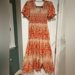 Christy Dawn Coral and Cream Midi Dress